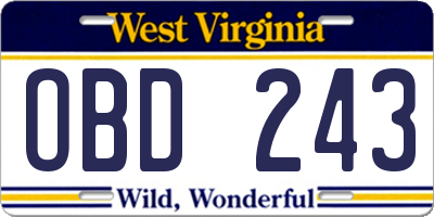 WV license plate OBD243