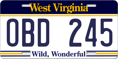 WV license plate OBD245