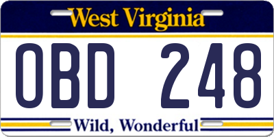 WV license plate OBD248