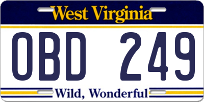 WV license plate OBD249