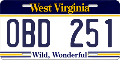 WV license plate OBD251