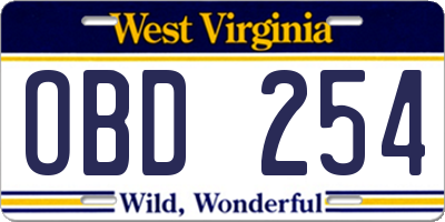 WV license plate OBD254