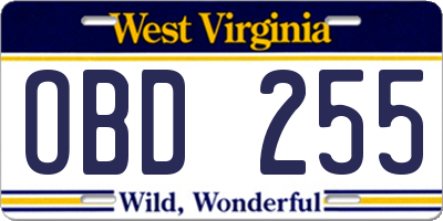 WV license plate OBD255