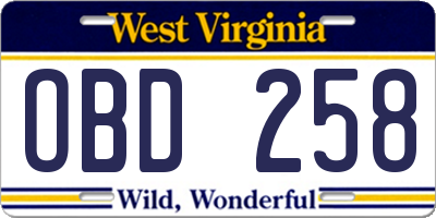 WV license plate OBD258