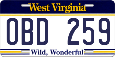 WV license plate OBD259