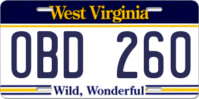 WV license plate OBD260