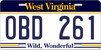 WV license plate OBD261