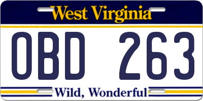 WV license plate OBD263