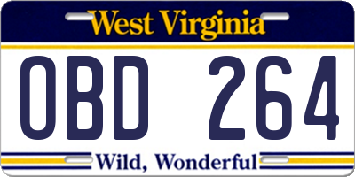 WV license plate OBD264
