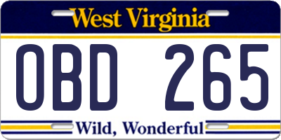 WV license plate OBD265