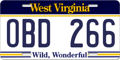 WV license plate OBD266
