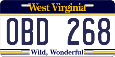 WV license plate OBD268