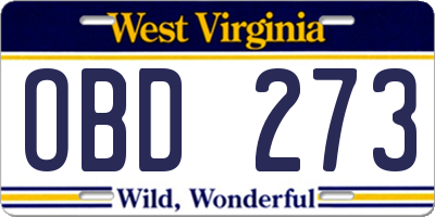 WV license plate OBD273