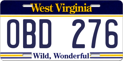 WV license plate OBD276