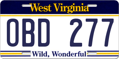 WV license plate OBD277