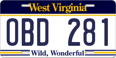 WV license plate OBD281