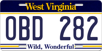 WV license plate OBD282