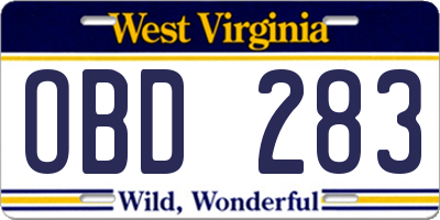 WV license plate OBD283