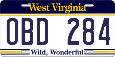 WV license plate OBD284