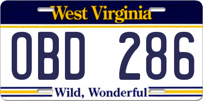 WV license plate OBD286