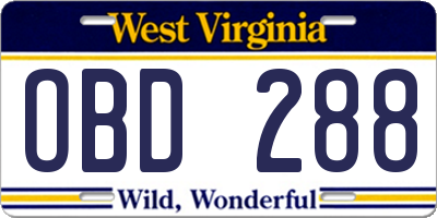 WV license plate OBD288