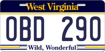 WV license plate OBD290