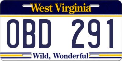 WV license plate OBD291