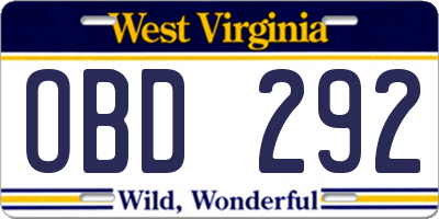 WV license plate OBD292