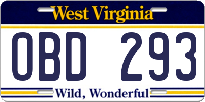 WV license plate OBD293