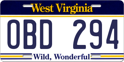 WV license plate OBD294