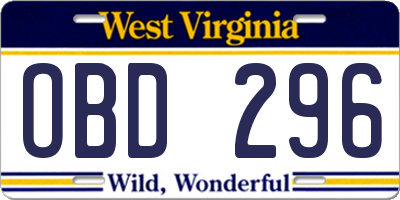 WV license plate OBD296