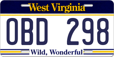 WV license plate OBD298