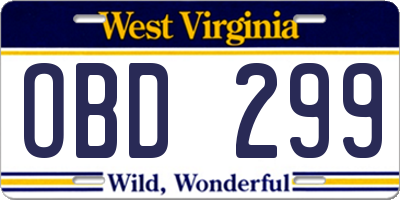 WV license plate OBD299
