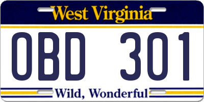WV license plate OBD301
