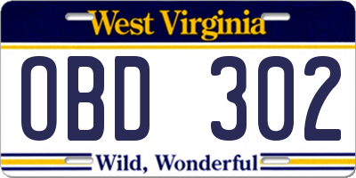 WV license plate OBD302