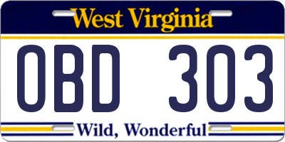 WV license plate OBD303