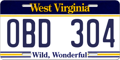 WV license plate OBD304