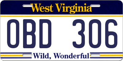 WV license plate OBD306