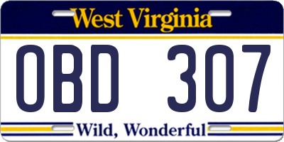 WV license plate OBD307