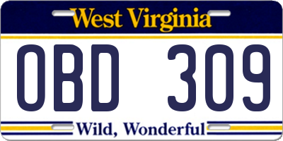 WV license plate OBD309
