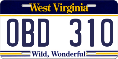 WV license plate OBD310