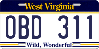 WV license plate OBD311