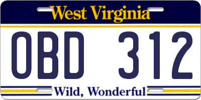 WV license plate OBD312