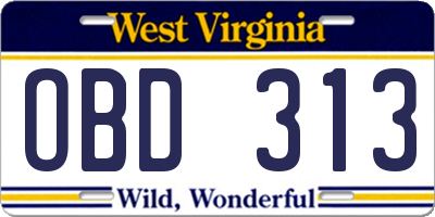 WV license plate OBD313