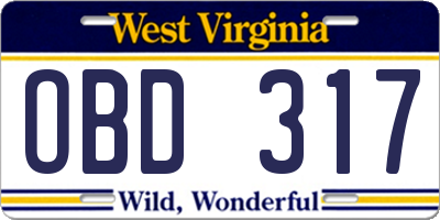 WV license plate OBD317