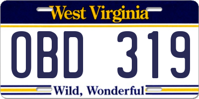 WV license plate OBD319