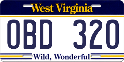 WV license plate OBD320