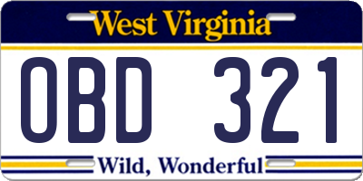 WV license plate OBD321