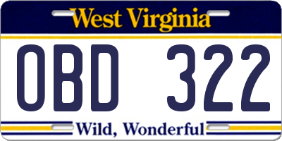 WV license plate OBD322