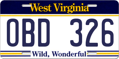 WV license plate OBD326